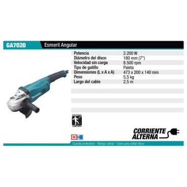 Esmeril Angular 7" (180Mm) 2.200W 8.500Rpm 5,5Kg