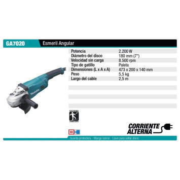 Esmeril Angular 7" (180Mm) 2.200W 8.500Rpm 5,5Kg
